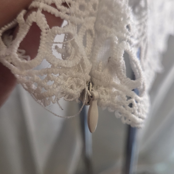 She + Sky White Lace Crop Top – Boho Cottagecore Crochet Blouse - Picture 4 of 8